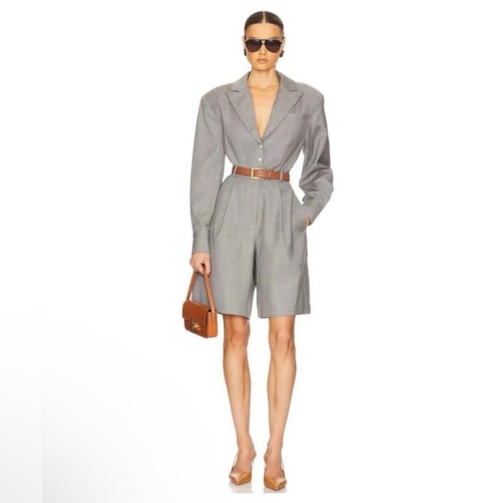 HELSA Tailored Wool Blazer Pleated Long Sleeve Gray Playsuit Romper Small $595